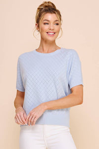 Powder Blue Short Sleeve Dolman Pointelle Top