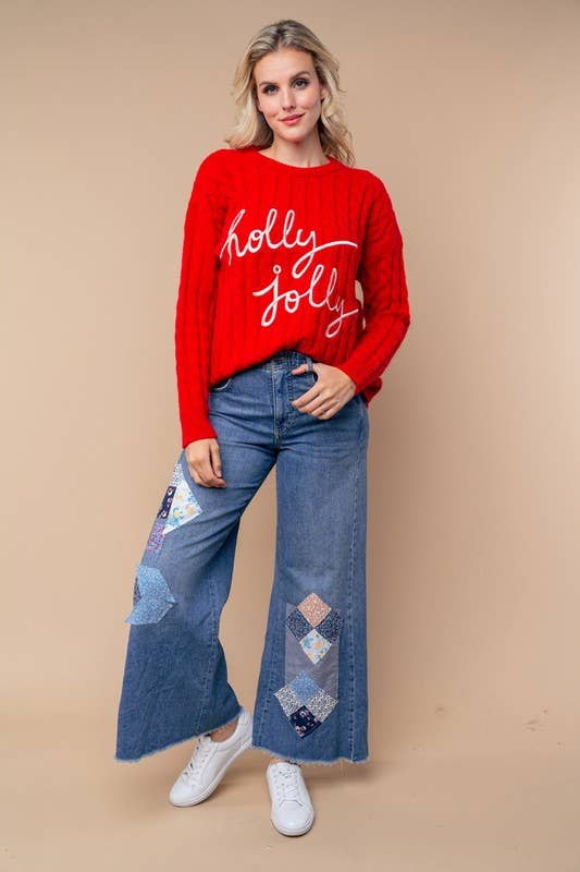 Holly Jolly Long Sleeve Solid Knit Sweater