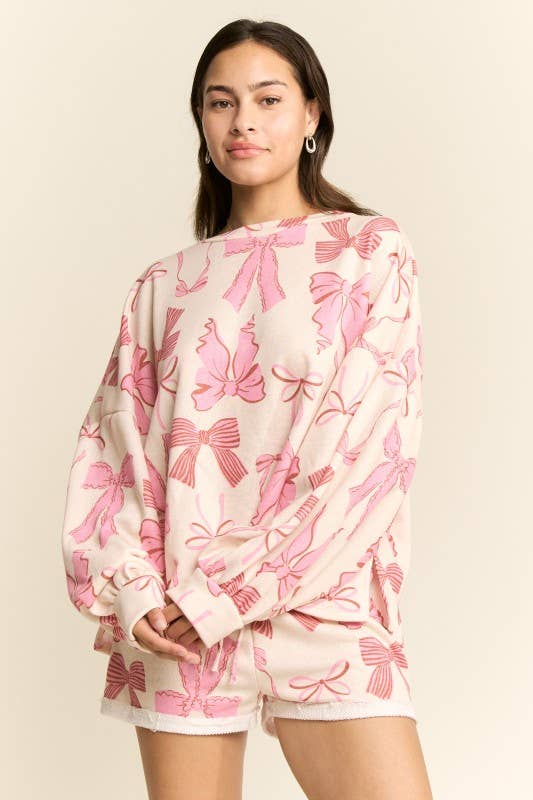 Bow Sweatshirt and Shorts Lounge Set