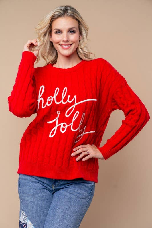 Holly Jolly Long Sleeve Solid Knit Sweater
