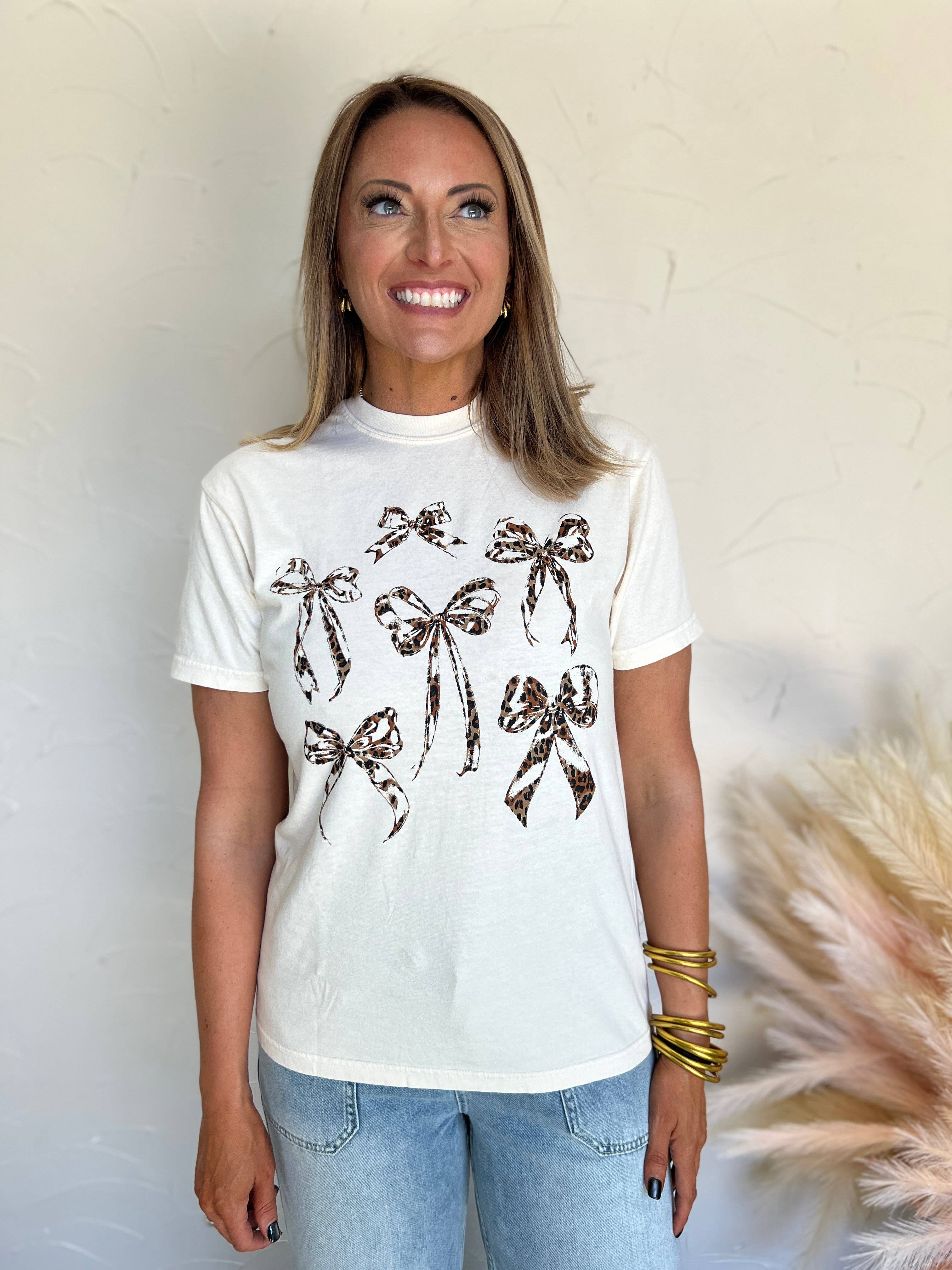 Leopard Bows Comfort Colors Graphic Tee