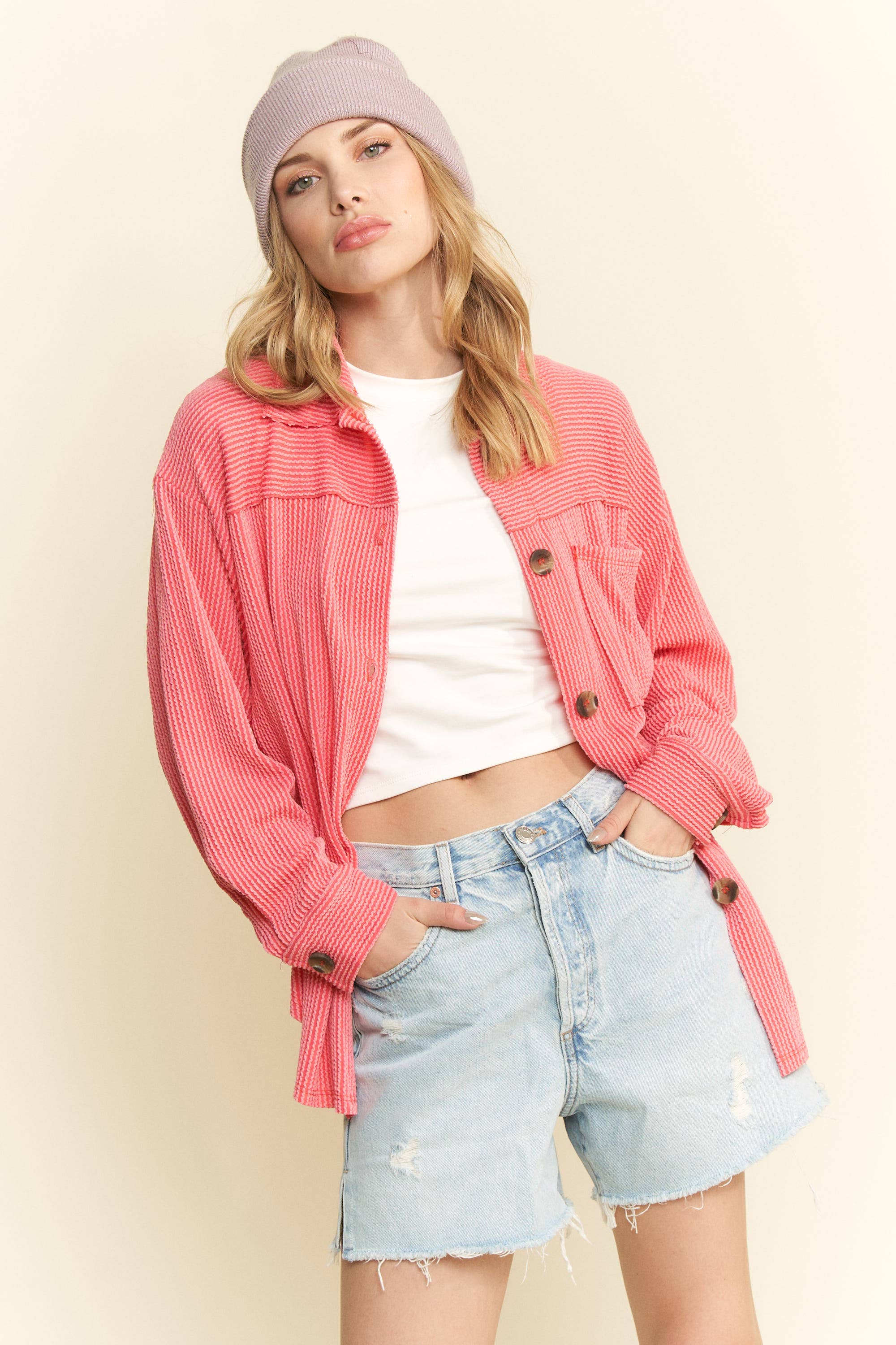 Solid Long Sleeve Button-Up Top
