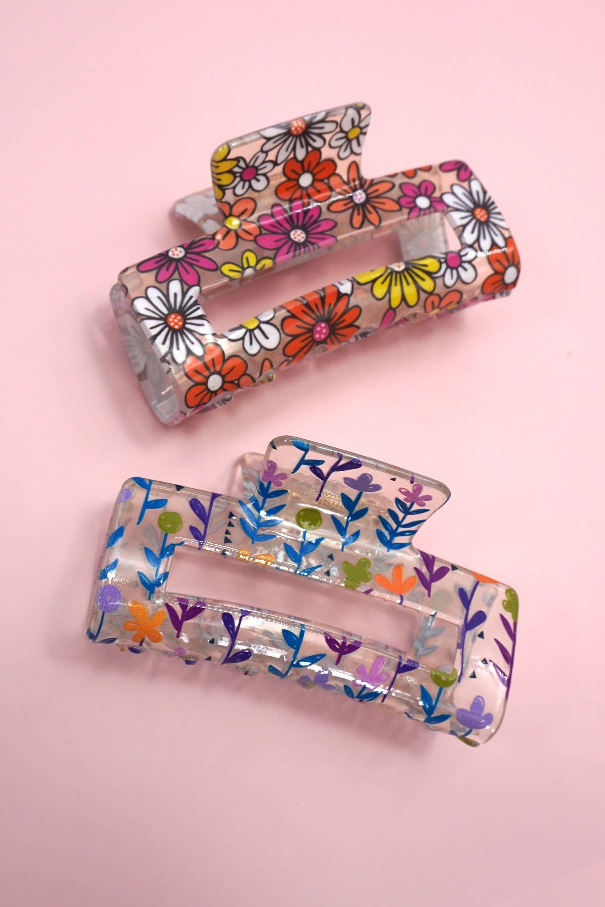 Jumbo Floral Rectangle Hair Claw Clips
