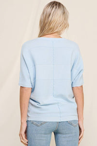 Sky Blue Soft Fine Gauge Elbow Dolman Top