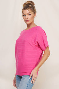 Magenta Soft Rib Short Sleeve Top