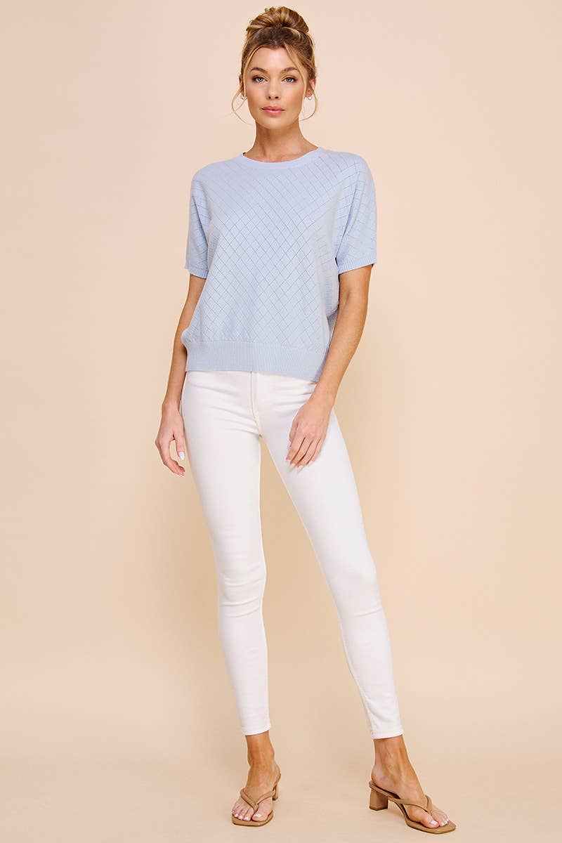 Powder Blue Short Sleeve Dolman Pointelle Top