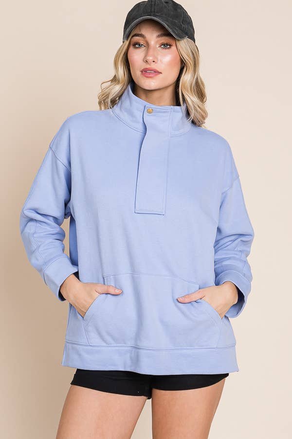 Sky Blue Quarter-Zip Fleece Sweatshirt