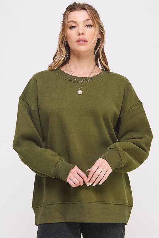 Long Sleeve Solid Round Neck Oversized Sweatshirt
