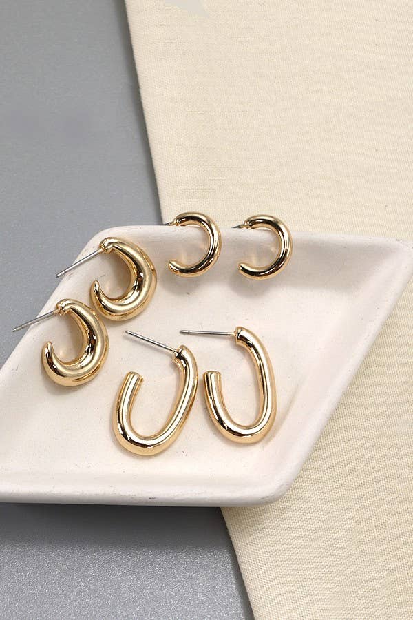 TRIO GEO MINI HUGGIE HOOP EARRING SETS