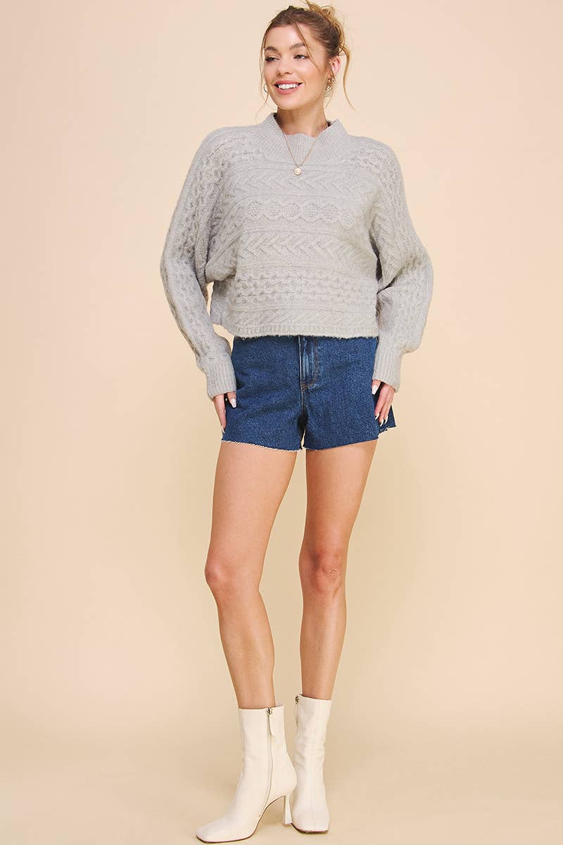 Long Sleeve Cable Knit Cropped Sweater
