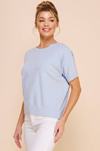 Powder Blue Short Sleeve Dolman Pointelle Top