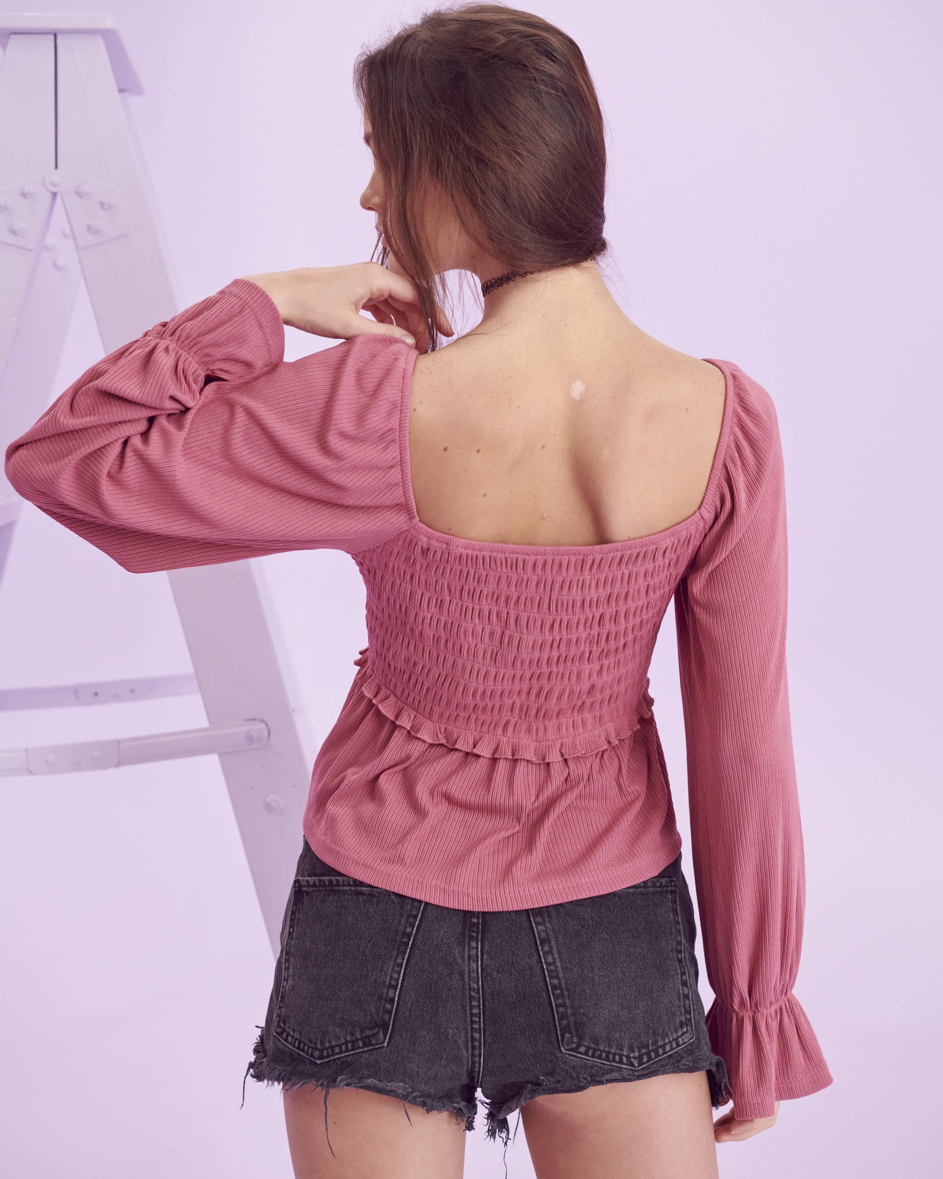 Teal Ruched Detail Bell Sleeves Top