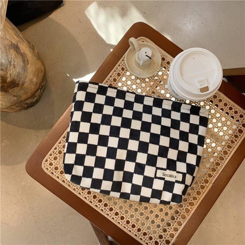 TRAVEL CHECKER COSMETIC MAKEUP POUCH BAG