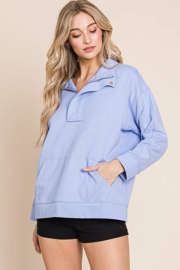 Sky Blue Quarter-Zip Fleece Sweatshirt