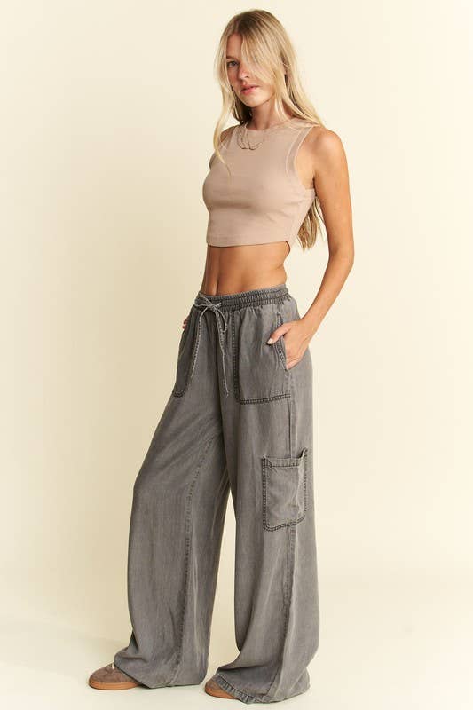 MINERAL WASH TENCEL WIDE PANTS