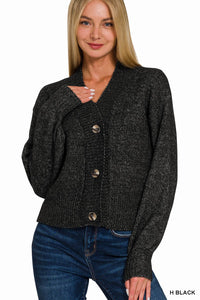 Melange Button Front Sweater Cardigan